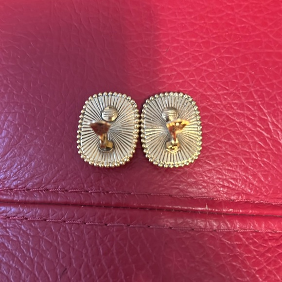 Yves Saint Laurent rectangle with red cabochon center clip earrings - Picture 11 of 14